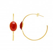 Natural Carnelian 12x10mm Oval Hoop gemstone earring 